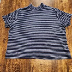 Horizontal striped mock neck top